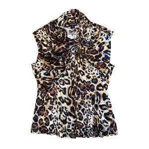 NWT Bebe Vintage Leopard Animal Print Sleeveless Shoulder Wrap Silk Top M